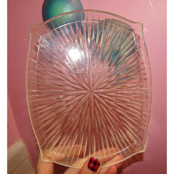 Vintage Three Clear Lucite Atomic Starburst Snack Trays trinket dish 1950s retro - Picture 2 of 13